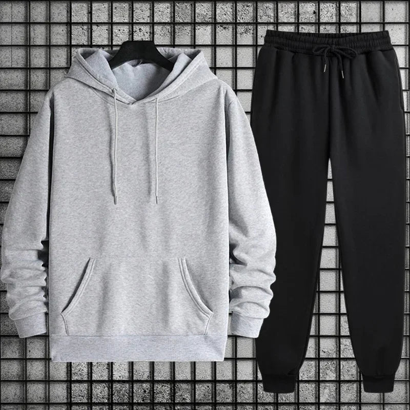 2026 New in Men's Sportswear Solid Color Hoodie + Sweatpants Urban Casual Fashion Tracksuit Fall/winter Comfort Warm Soft Outfit Good Vibrations