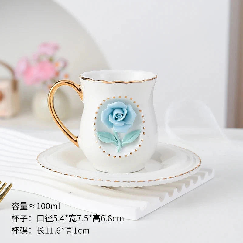 Ceramic rose cup, coffee cup plate set, handmade ceramic flower cup Good Vibrations