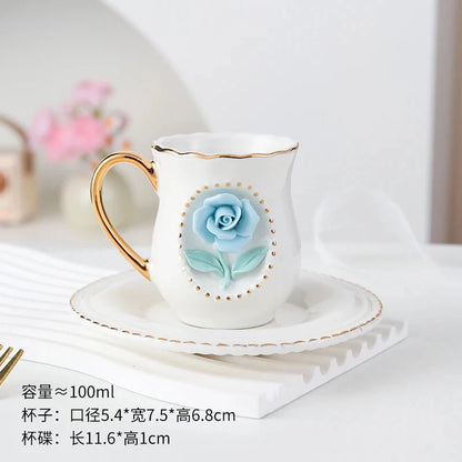 Ceramic rose cup, coffee cup plate set, handmade ceramic flower cup Good Vibrations