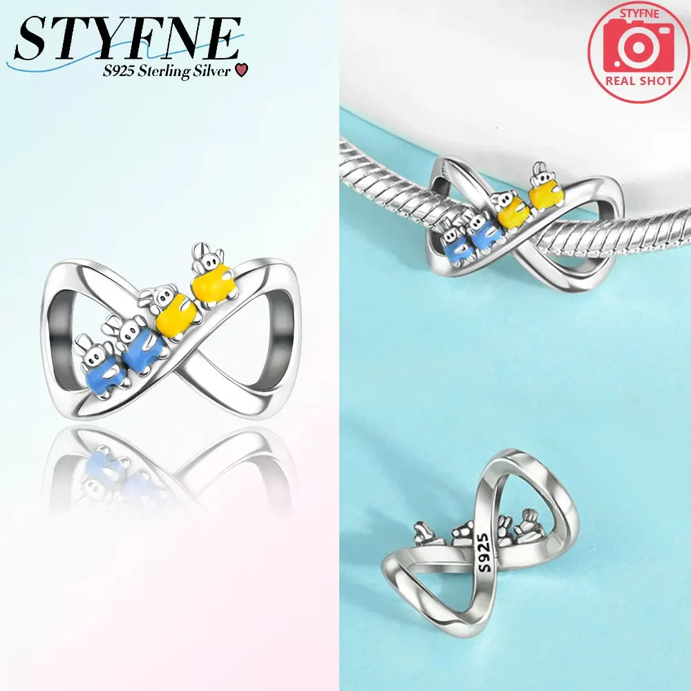 925 Sterling Silver Forever Family Infinite Love Beaded Charm Fit Original Bracelet Diy Fine Jewelry Making Gift Good Vibrations
