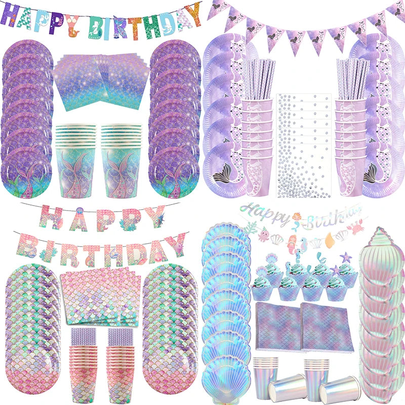 Mermaid Party Decorations Supplies Mermaid Disposable Plates Cup Napkins Set for Girls Baby Shower Mermaids Princess Birthday Good Vibrations