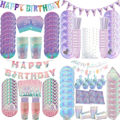 Mermaid Party Decorations Supplies Mermaid Disposable Plates Cup Napkins Set for Girls Baby Shower Mermaids Princess Birthday Good Vibrations