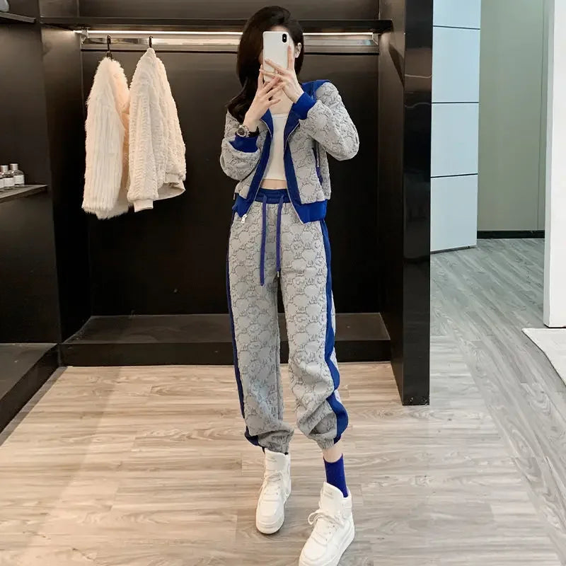 Pant Sets for Women 2 Pieces Tracksuit Spring Autumn Trousers Woman Color Matching Sport Sweatshirt Wholesale Bulk Aesthetic D Good Vibrations