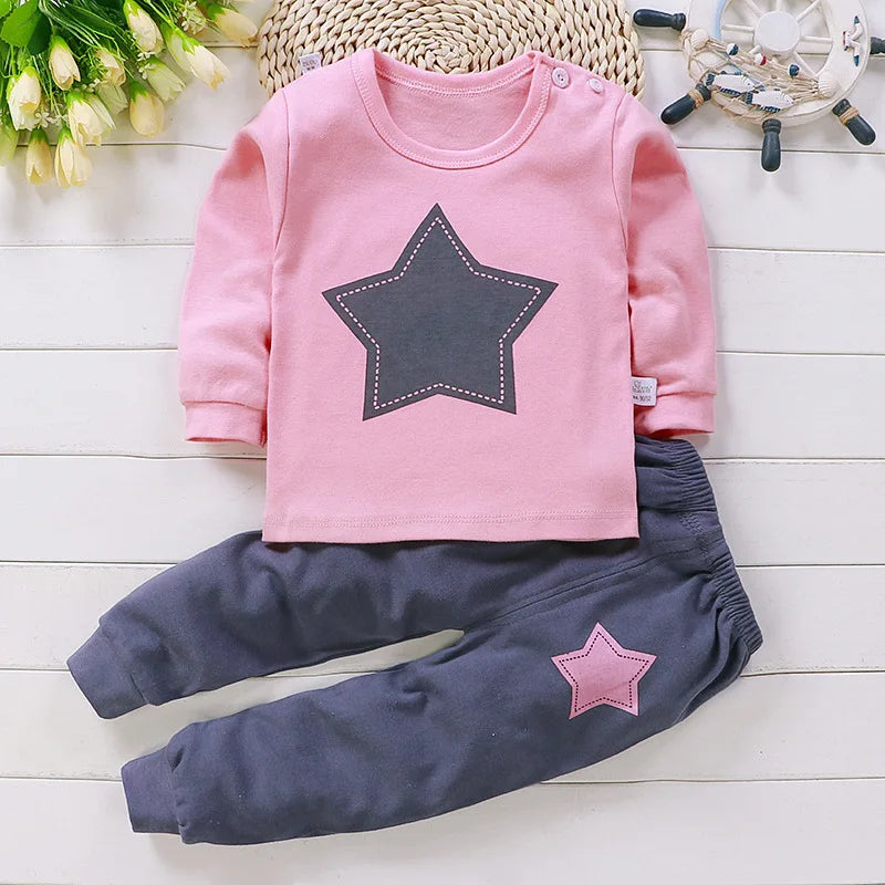 Cotton baby girl clothing winter newborn baby clothing set 2 sets of spring children's pajamas 0-5 year old baby cartoon casual Good Vibrations