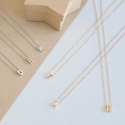 FSUNION New Arrival Fashion Tiny Initial Necklace Gold Silver Color Cut Letters Single Name Choker  For Women Pendant Good Vibrations