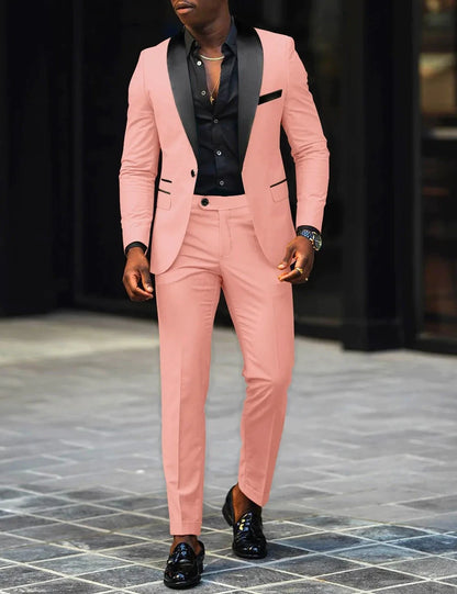 Men's New Fashion Business Casual Two-piece, Comfortable and Breathable Slim-fit Side Slit Single-button Suit Jacket+trousers Good Vibrations