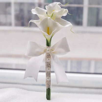 New White Wedding Bouquet Handmade Artificial Flower Calla Buque Casamento Bridal Bouquet for Wedding Decorations Good Vibrations