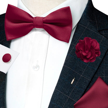 Wedding Bow Tie for Men Solid Pink Pre-tied Bowtie Pocket Square Cufflinks Corsage Set Party Business Silk Butterfly Knot Gift Good Vibrations