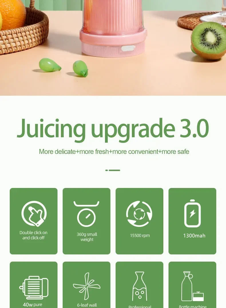 Electric Juicer Cup 6 Blades Blender Milkshake Machine USB Portable Fruit Milk Mixing Tool Mini Fresh Juice Blender Good Vibrations Adult Super Store
