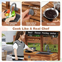 Mud Kitchen, Cedar Wood Outdoor Play Kitchen for Toddlers, Acrylic Board, Removable Sink, 4 Planting Cups, Kitchen Accessories, Good Vibrations