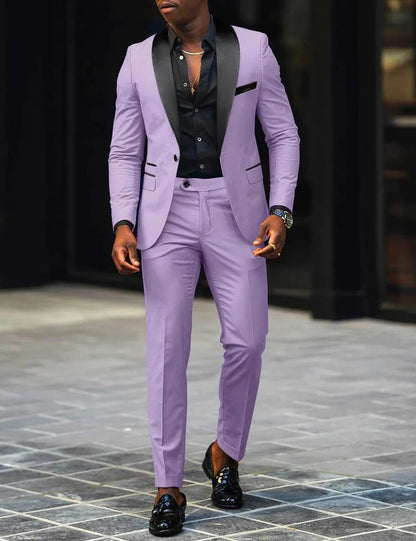 Men's New Fashion Business Casual Two-piece, Comfortable and Breathable Slim-fit Side Slit Single-button Suit Jacket+trousers Good Vibrations