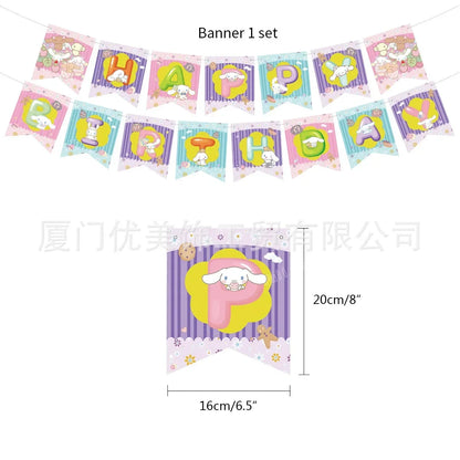 Cinnamoroll Theme Party Supplies Kids Birthday Christmas Decorations Gift Bag Ballons Banner Cake Topper Tableware Accessories Good Vibrations