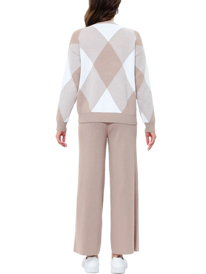 GIGOGOU CHIC Wide Leg Pants Spring Autumn Women Cardigan Set Fashion Knit Outwear 2piece Sweater Tracksuit Good Vibrations