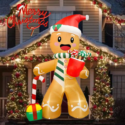 2.4M Christmas Inflatables Gingerbread Man Gift Pack Candy Built-in LED Lights Model Outdoor Ornament Party Garden Decor Prop Good Vibrations