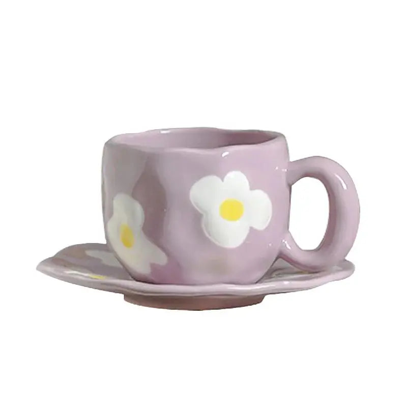 340ML Hand-painted Flower Love heart Ceramic Coffee Cup with Saucer Home Office Water Cup Breakfast Milk Juice Teacup Gift Set Good Vibrations