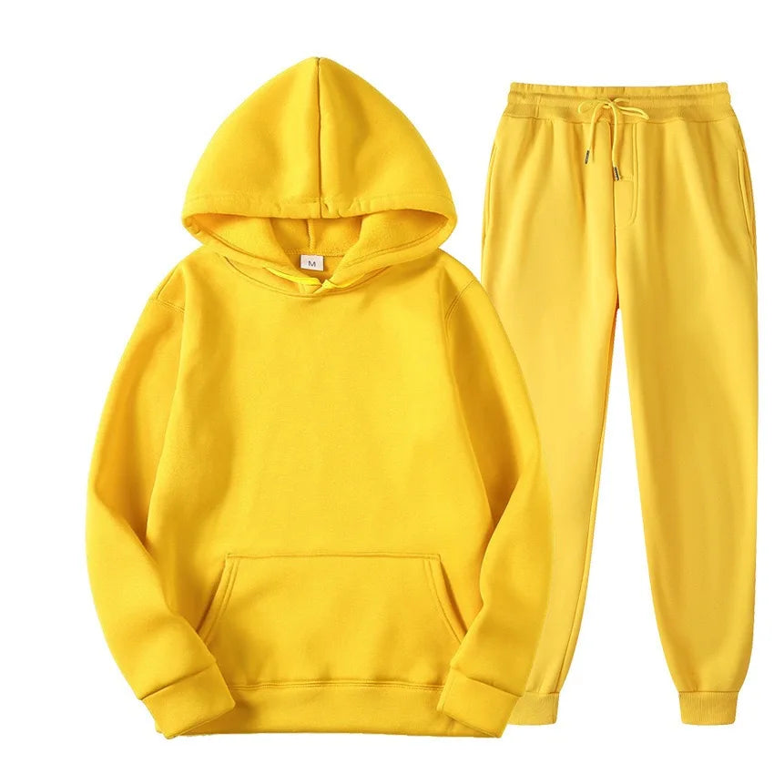 Men's Autumn and Winter New Solid Color Hoodie+pants Two-piece Set Fashionable Casual Sports Set Size S-3XL Men's Tracksuit Good Vibrations
