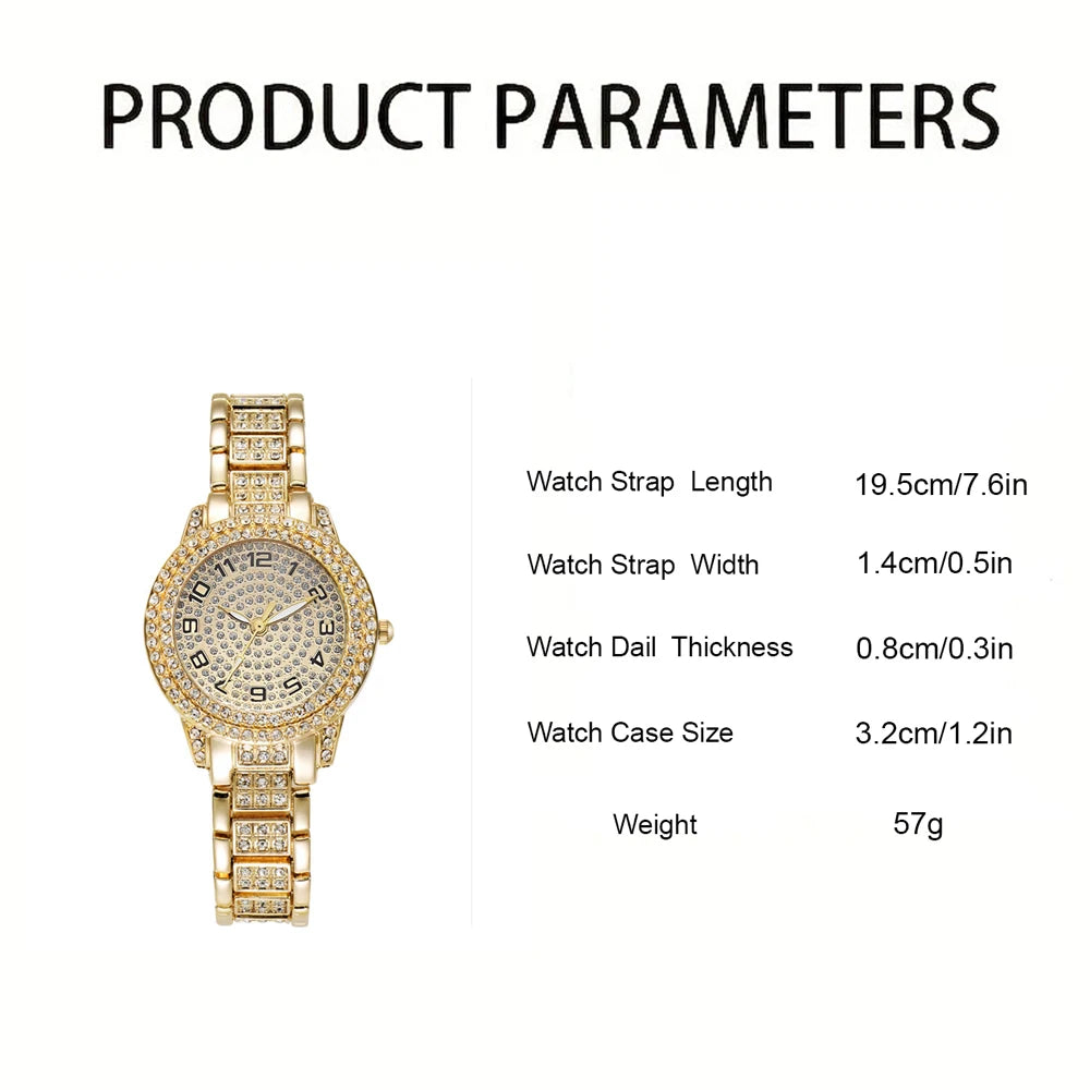6Pcs Fashion Luxury Women Watch Necklace Earrings Ring Set For Women Rhinestone Wristwatch Bracelet Set Valentine's Day Gift Good Vibrations