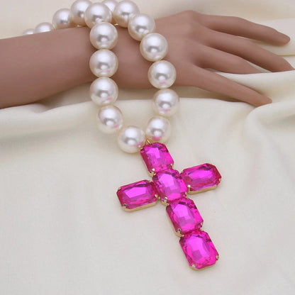 Fashionable and exaggerated large glass cross necklace pendant, luxurious Christmas gift jewelry Good Vibrations