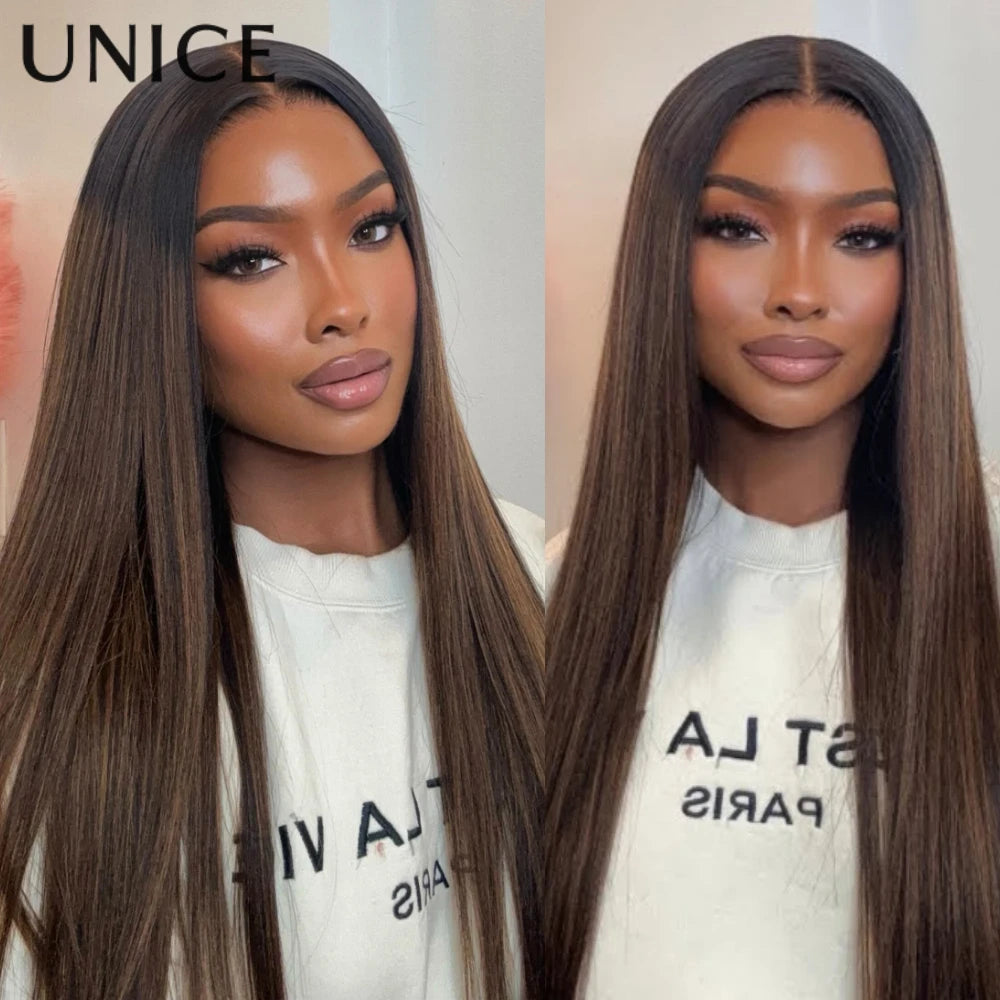 UNice 13x4 Pre-Everything™ Lace Frontal Balayage Highlights Yaki Straight Wig With Drawstring Pre Cut Pre Bleached Glueless Wig Good Vibrations
