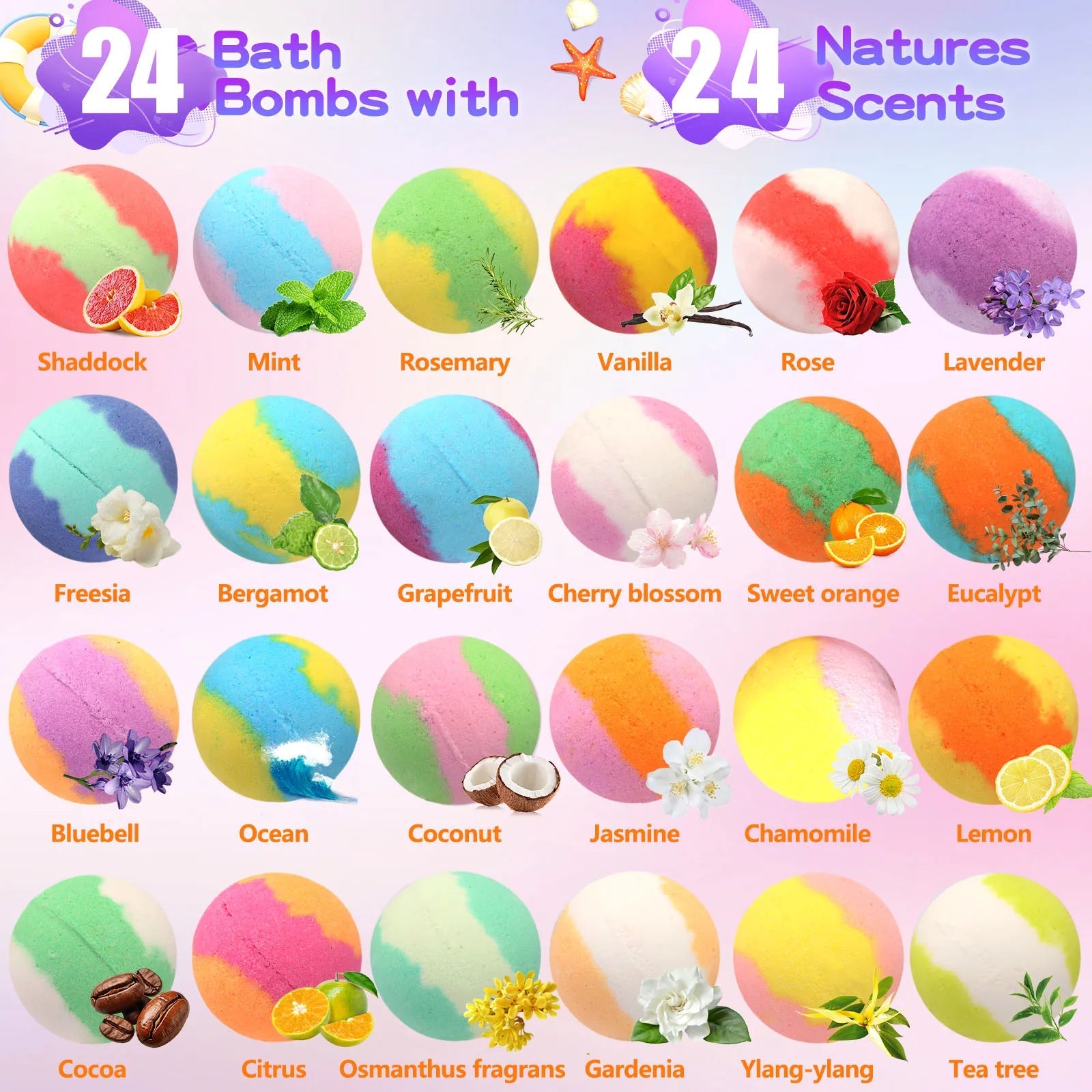 Bath Bombs for Kids with Surprise Inside, 24 Pack Natural Organic Kids Bubble Bath Fizzy for Girls Boys with Bath Toys Inside Good Vibrations