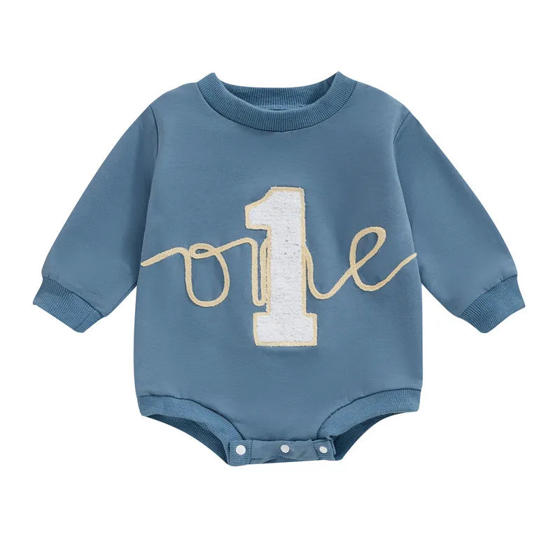6 to 18 Months Baby First Birthday Bodysuit Spring Autumn Clothes Long Sleeve Crew Neck Letters Jumpsuit Baby Clothing Good Vibrations