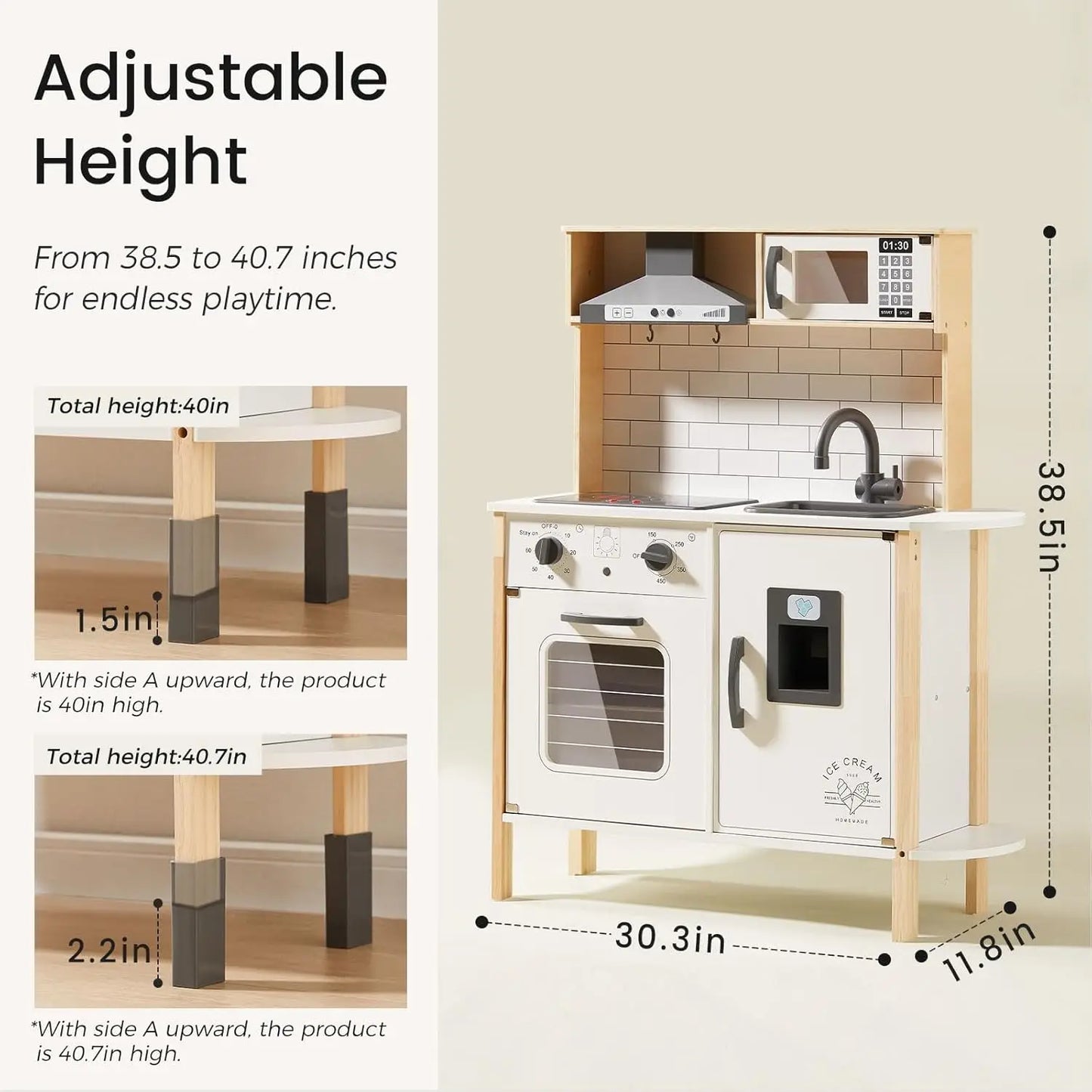 Play Kitchen for Kids, Wooden Kids Play Kitchen Playset Chef Pretend Play Set for Toddlers with Real Lights & Sounds, Toys Kitch Good Vibrations