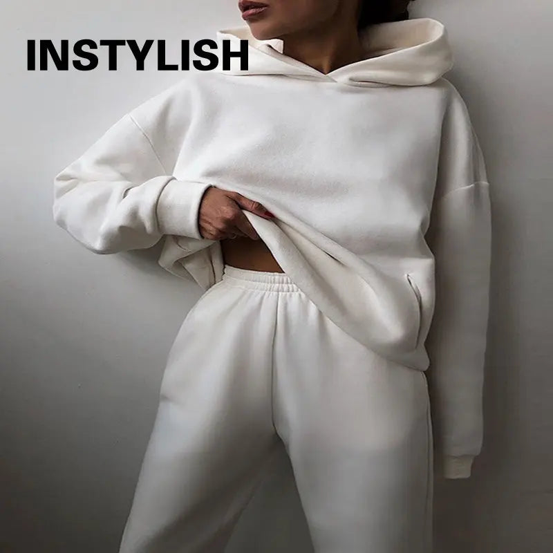 Women Two Piece Sets Tracksuit 2022 Autumn Casual Solid Long Sleeve Hoodie Sweatshirts Female Fashion Oversized Trouser Suits Good Vibrations