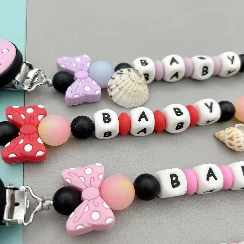 Customized Letters Name Baby Cartoon Silicone Luminous Beads Pendant Pacifier Clips Chains Holder Teether Baby Kawaii Toy Gifts Good Vibrations