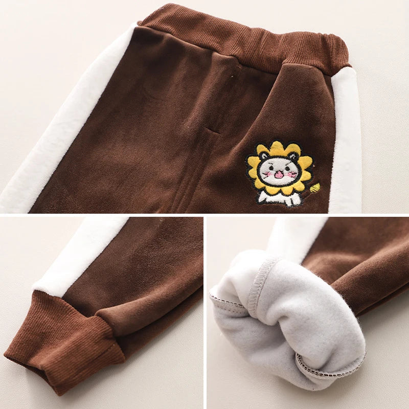 Baby Boys Clothing Set Autumn Winter Cartoon Lion Fleece Thick Hooded Jacket Coat Pants 3Pc Suit for 1-4 Years Kids Warm Outfits Good Vibrations