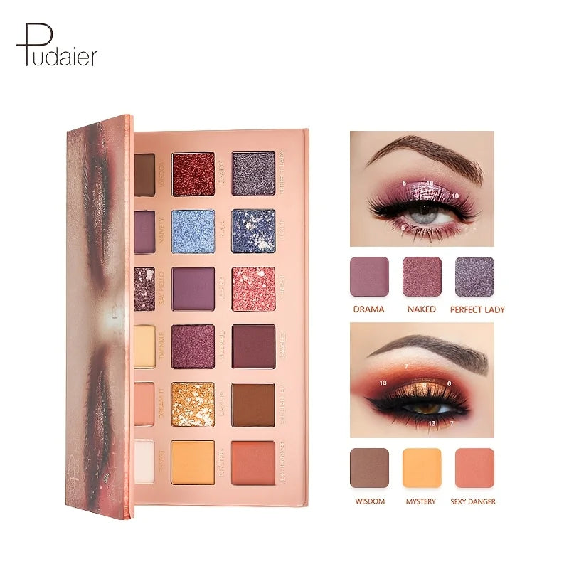 pudaier 18-Color Eyeshadow Palette - Matte, Pearlescent Shimmer & Metallic Finish - Long-Lasting Everyday & Evening Makeup Good Vibrations