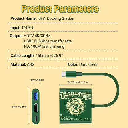 4K Switch TV Docking Station 3 In 1 USB-C Game Hub With USB3.0 HDMI PD 100W For Laptop ，Switch/Switch OLED，Mobile Phone Good Vibrations