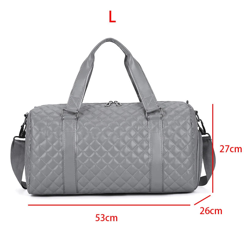 Duffle Tote Gym Fitness Bags for Woman PU Leather Handbag Travel Luggage Shoulder Sports Shoes Pocket Weekend Crossbody Bags Good Vibrations