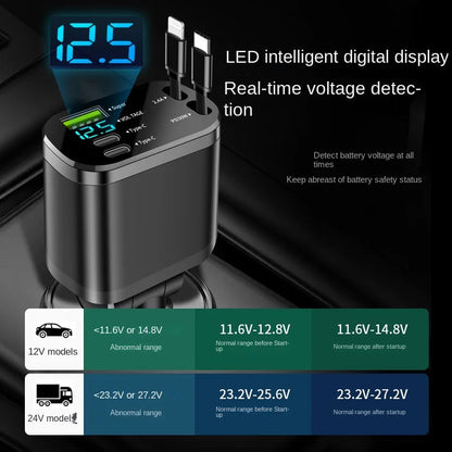 Car charger, car charger with retractable cable, car PD, car fast charging, super fast charging, flash charging, five in one cig Good Vibrations