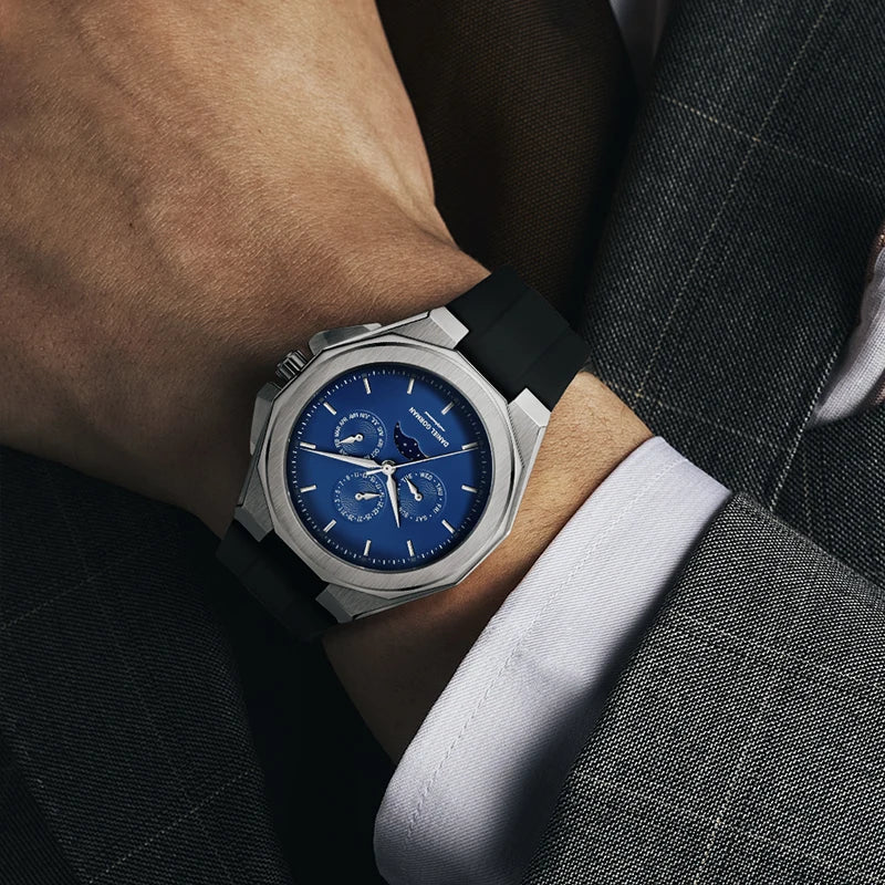 Sporty Men Wristwatch Chronograph Watch Function 3 Eyes Luminous hands Stainless Steel Case Soft Silicone Strap Reloj Good Vibrations