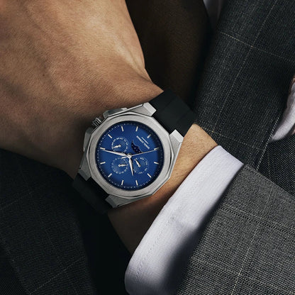 Sporty Men Wristwatch Chronograph Watch Function 3 Eyes Luminous hands Stainless Steel Case Soft Silicone Strap Reloj Good Vibrations
