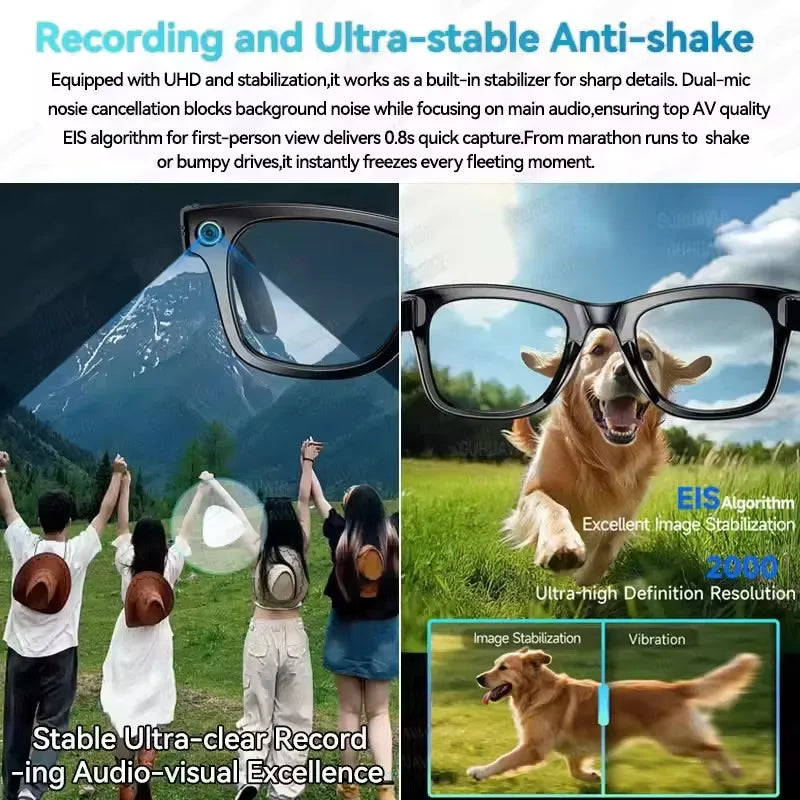 2025New Man 800W AI Smart Glasses Camera AI Translation Voice Bluetooth Call WiFi 4K HD Waterproof Anti Blue Light Women Glasses Good Vibrations