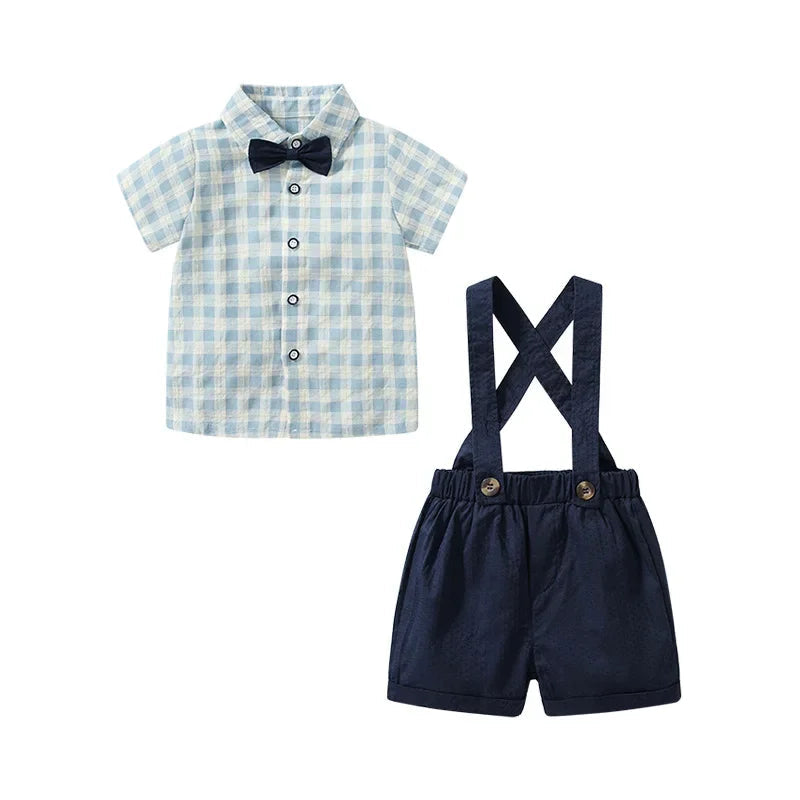 Performance Outfit for Boys Summer Short Sleeve Top Set Suspenders T-Shirt Kids Clothes Baby Gentleman Bow Tie Toddler Two-Piece Good Vibrations