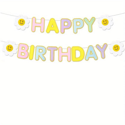 1Pc Daisy Happy Birthday Banner Colorful Flag Garland Kids Adults Birthday Scene Decor Photo Booth Prop Good Vibrations