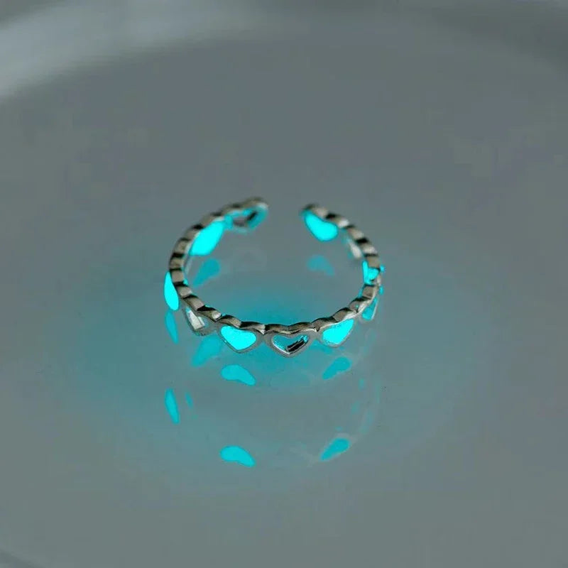 Glow In Dark Ring Luminous Blue Pink Light Love Heart Ring Couples Girls Silver Color Jewelry Adjustable Size New Fashion Rings Good Vibrations