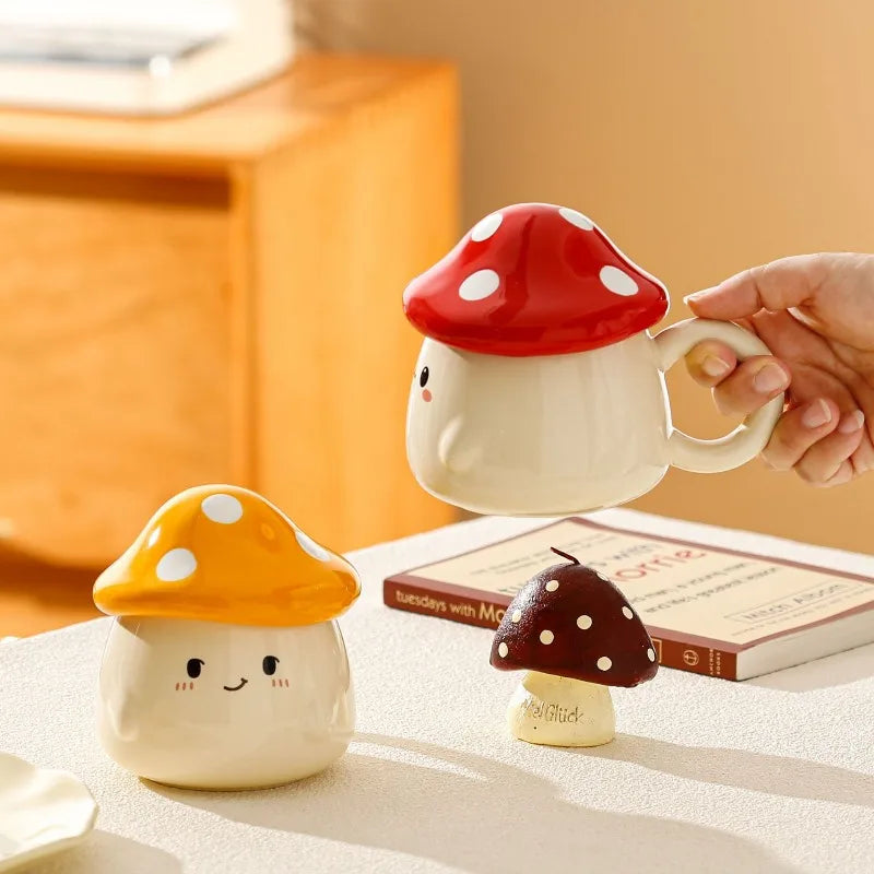 Mushroom Ceramic Mug with Lid Creative Couple's Cup Latte Mug Milk Cup Oat Cup Breakfast Cups Home Drinking Cups Tea Cups Good Vibrations