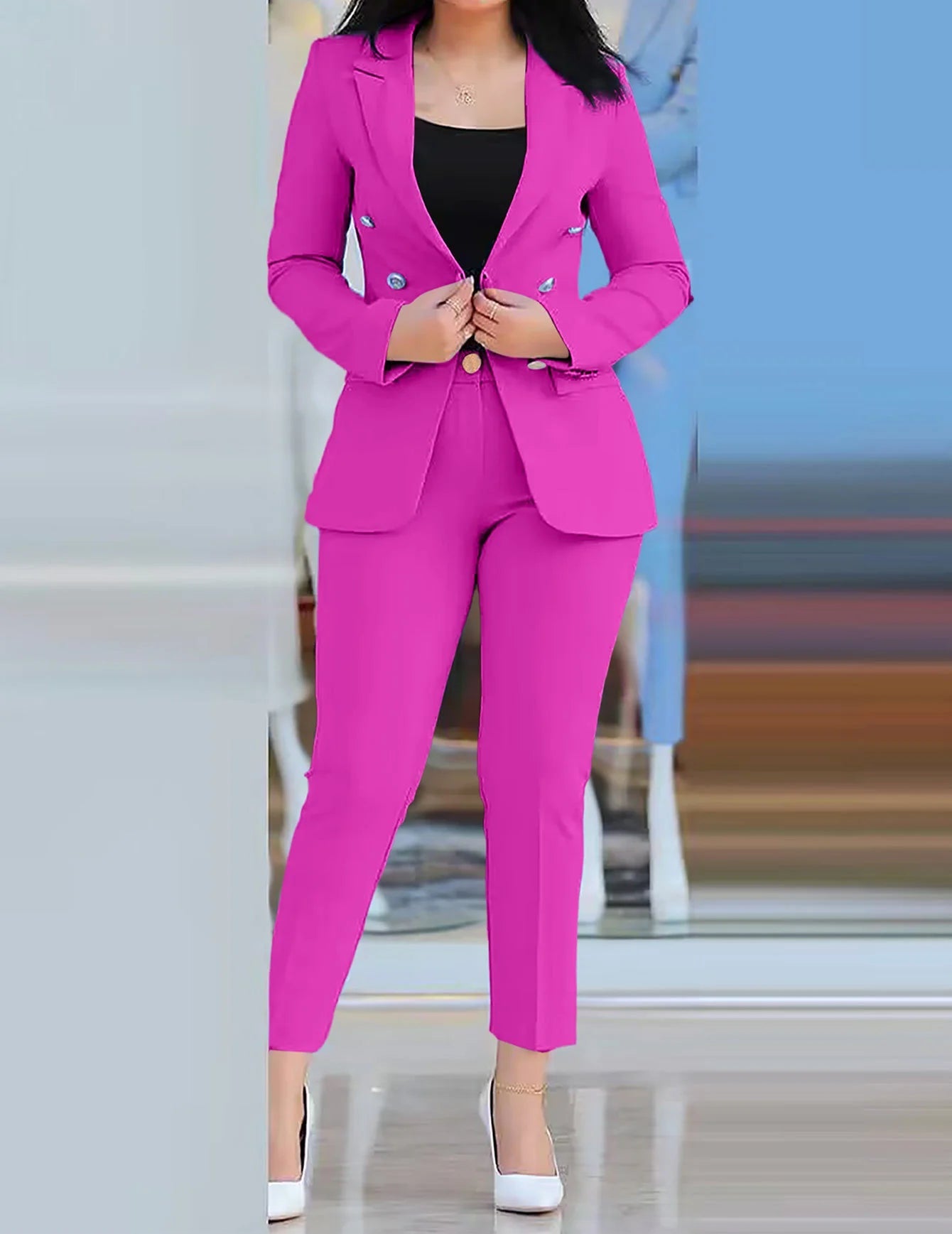 Sets for Women 2 Pieces 2023 Autumn Fashion Notched Neck Long Sleeve Blazer & Elegant High Waist Work Pants Set Office Lady Good Vibrations
