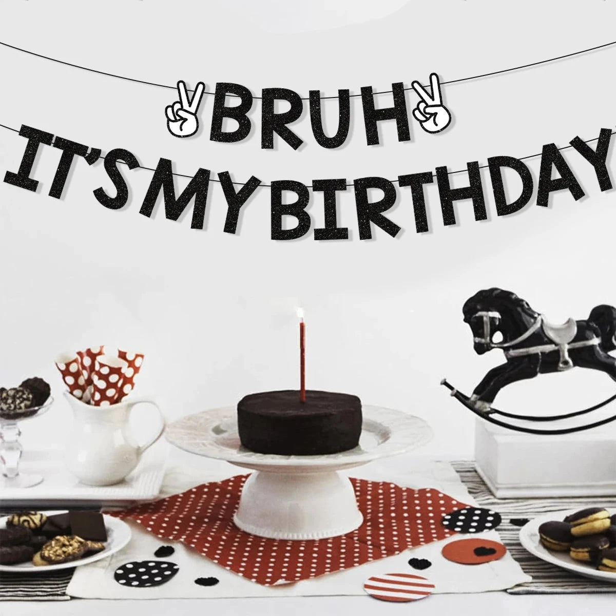 Bruh It’s My Birthday Decorations Black Banner Preteen and Teen Boy Birthday Decor Bruh Birthday Party Supplies Good Vibrations