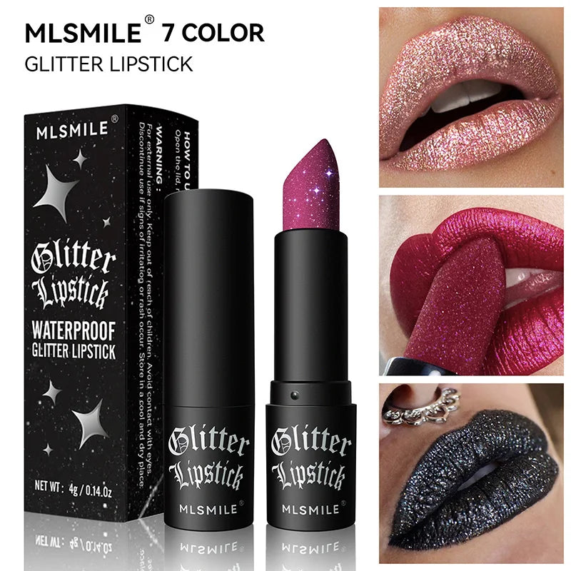 Waterproof Glitter Lipsticks Punk Style Nude Matte Not Fading Pearlescent Sexy Red Pink Velvet Lipsticks Lips Makeup Cosmetic Good Vibrations