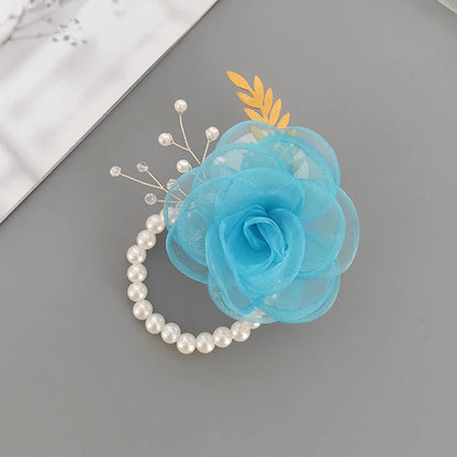 Girls Bridesmaid Wrist Flowers Pearl Ribbon Rose Bracelet for Wedding Prom Party Bride to Be Bridesmaid Gift Wedding Accessories Good Vibrations
