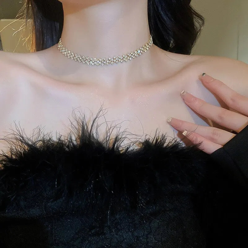 Luxury Shiny Full Rhinestone Choker Necklace for Women Personalized Geometric Crystal Necklaces Wedding Jewelry Party Gifts Good Vibrations Adult Super Store