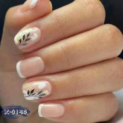 24Pcs Short Square Coffin False Nails Square Fake Nails with Glue French Glitter Wearable Acrylic Nails Set Press on Nail Tips Good Vibrations