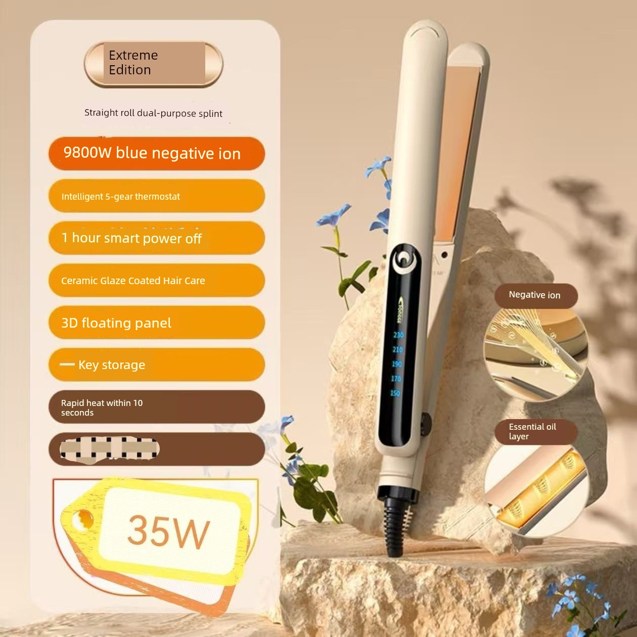 YATENG Ceramic Electric Hair Straightener Corn Stigma Wave Plate Hair Straightener Hair Curler Hair Curler and Straightener Dual-Use Inner Buckle Straightening Does Not Hurt Hair Good Vibrations