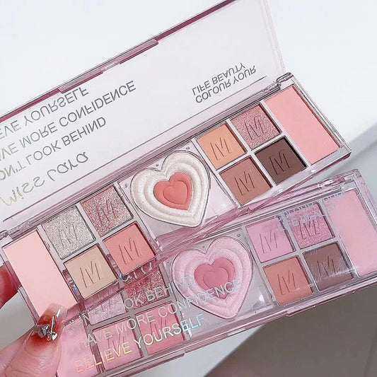 12 Colors Love Heart Eyeshadow Palette Nude Natural Glitter Pink Low Saturation Eye Shadows Pallet Delicate Eye Makeup Cosmetic Good Vibrations