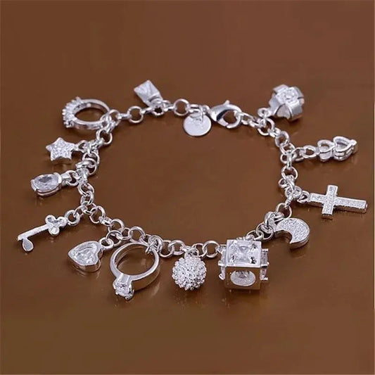 Bracelet European and American Silver Fashion Thirteen Pendant Bracelet Women's Multi-Element Jewelry Simple Style Bracelet Whol Good Vibrations