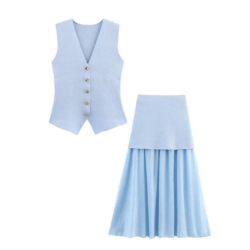 Summer Sets Women's 2025 New Elegant Holiday 2-piece Set Chic Elastic Slim Skirts Women's Sets Street Fashion Youth Suit Good Vibrations